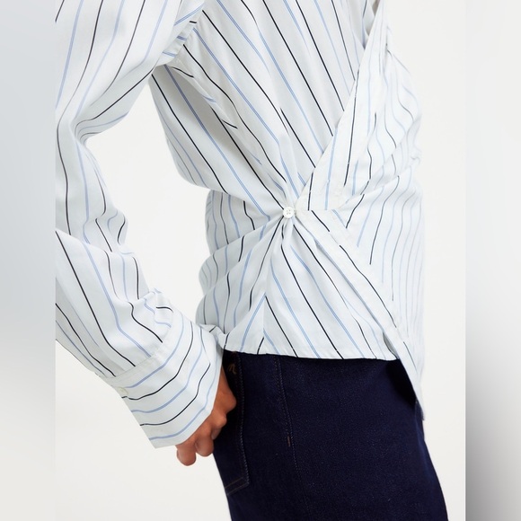 Madewell Women’s 100% Cotton Asymmetric Wrap Button-Up Shirt Size 00 Striped - Picture 4 of 15